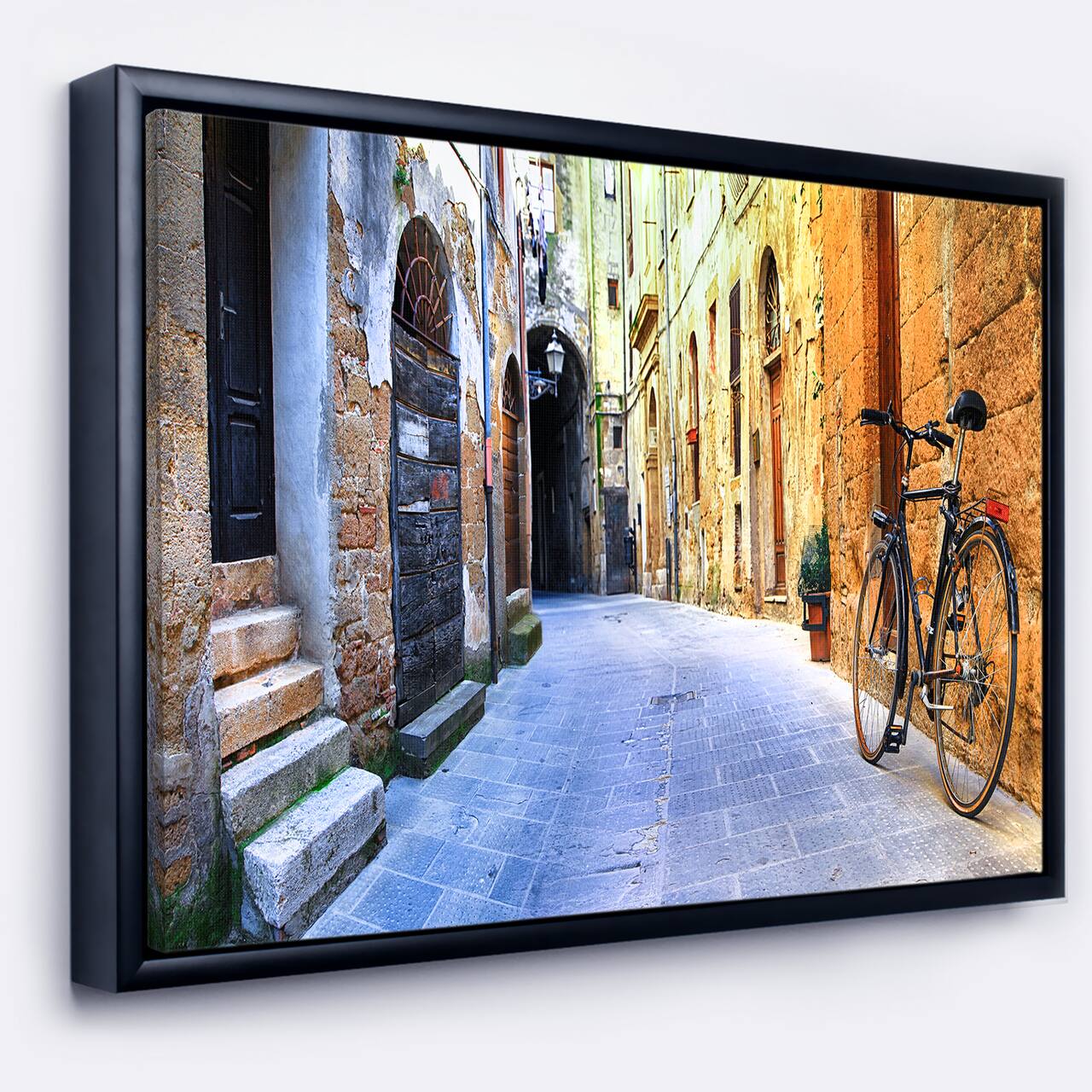Designart - Pictorial Street of Old Italy - Cityscape Framed Canvas Art Print